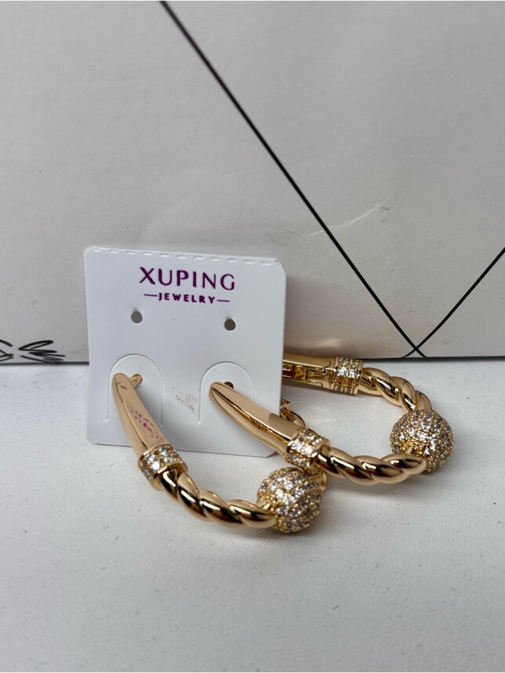 Ping Gold-Tone Twisted Hoop Earrings with Pave Ball Accents